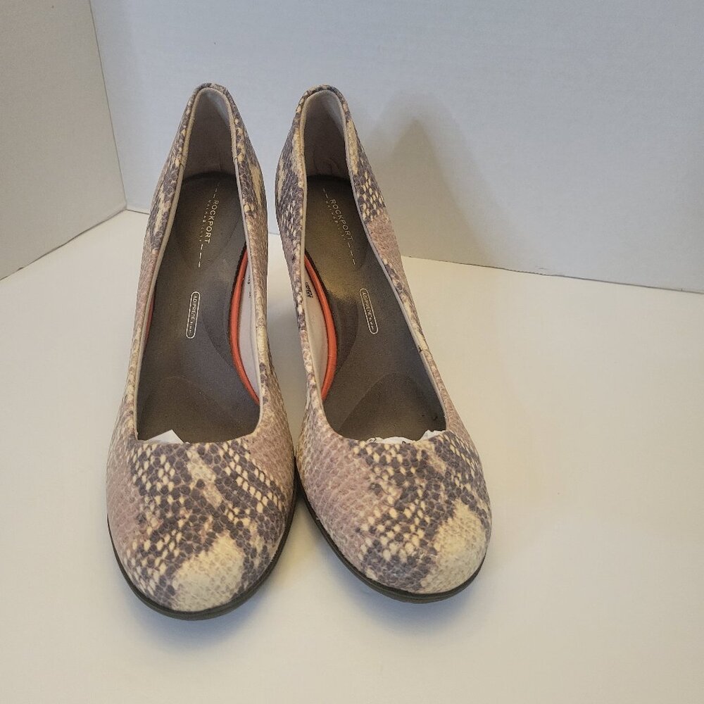 Rockport Walkability Pumps Cream Snakeskin Print Leather Comfort Heels Women's 9